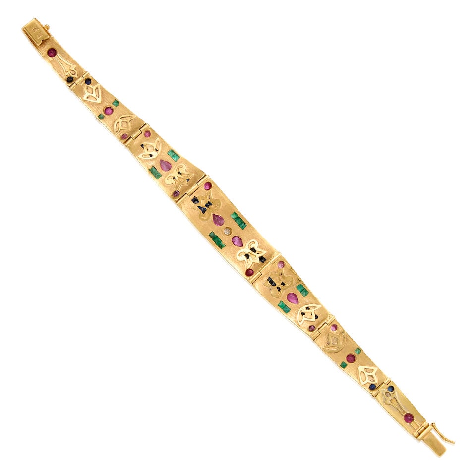 18K YELLOW GOLD AND GEMSET BRACELET - 2