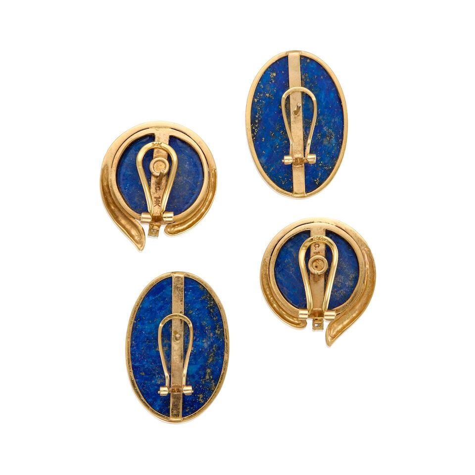 TWO PAIRS OF GOLD AND LAPIS LAZULI EARRINGS - 2
