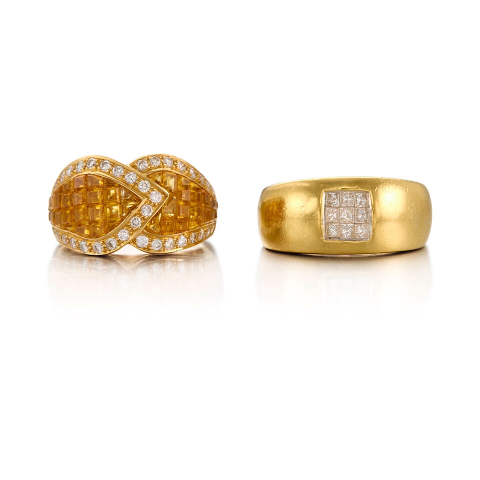 TWO 18K YELLOW GOLD, SAPPHIRE, AND DIAMOND RINGS (1 of 2)