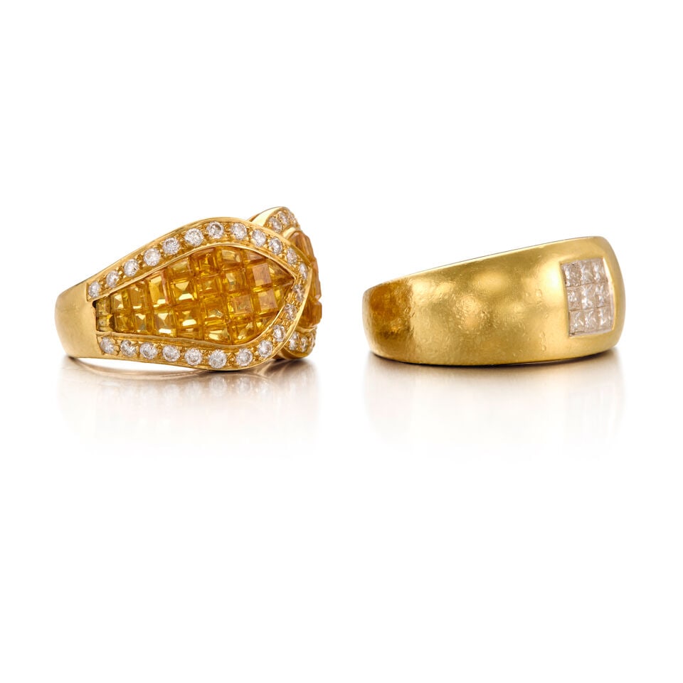 TWO 18K YELLOW GOLD, SAPPHIRE, AND DIAMOND RINGS - 2