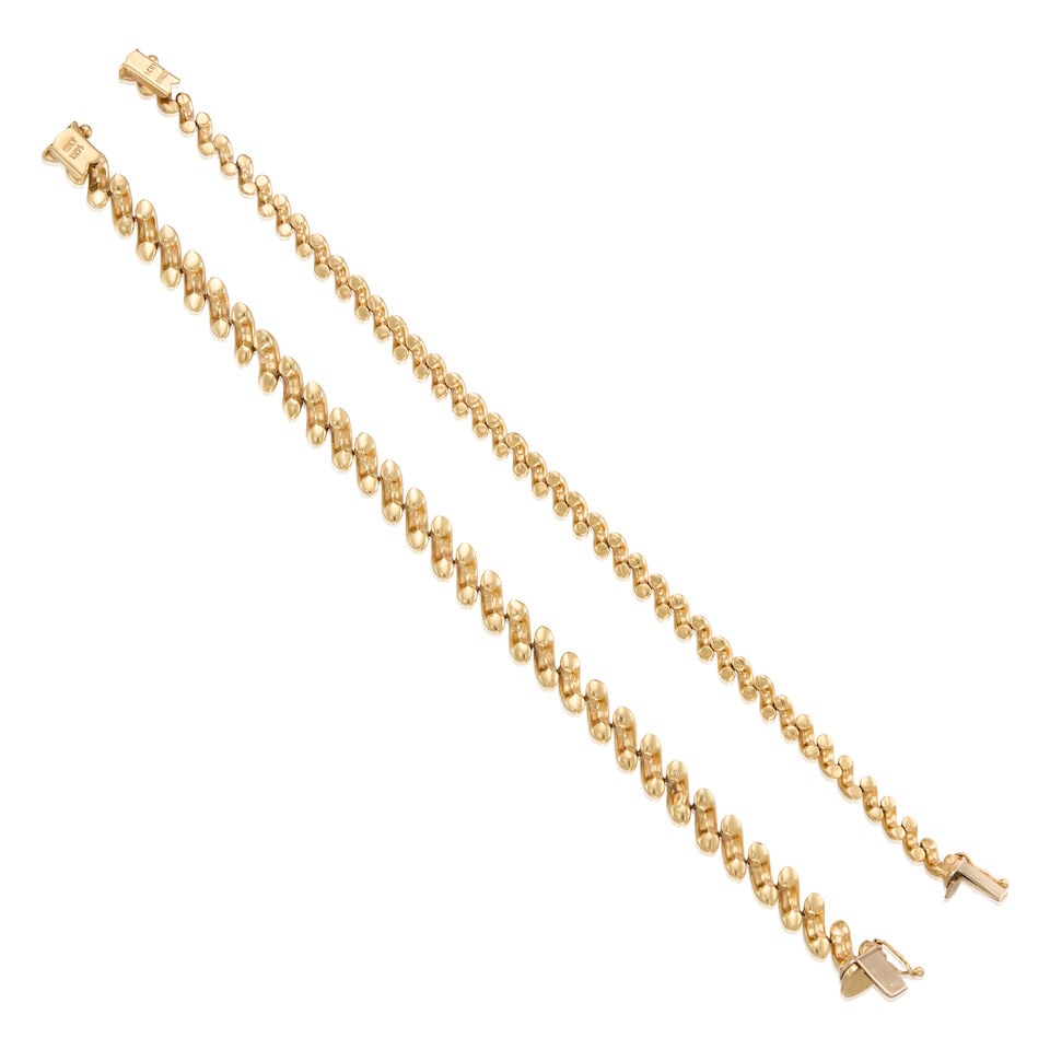 TWO YELLOW GOLD LINK BRACELETS - 2