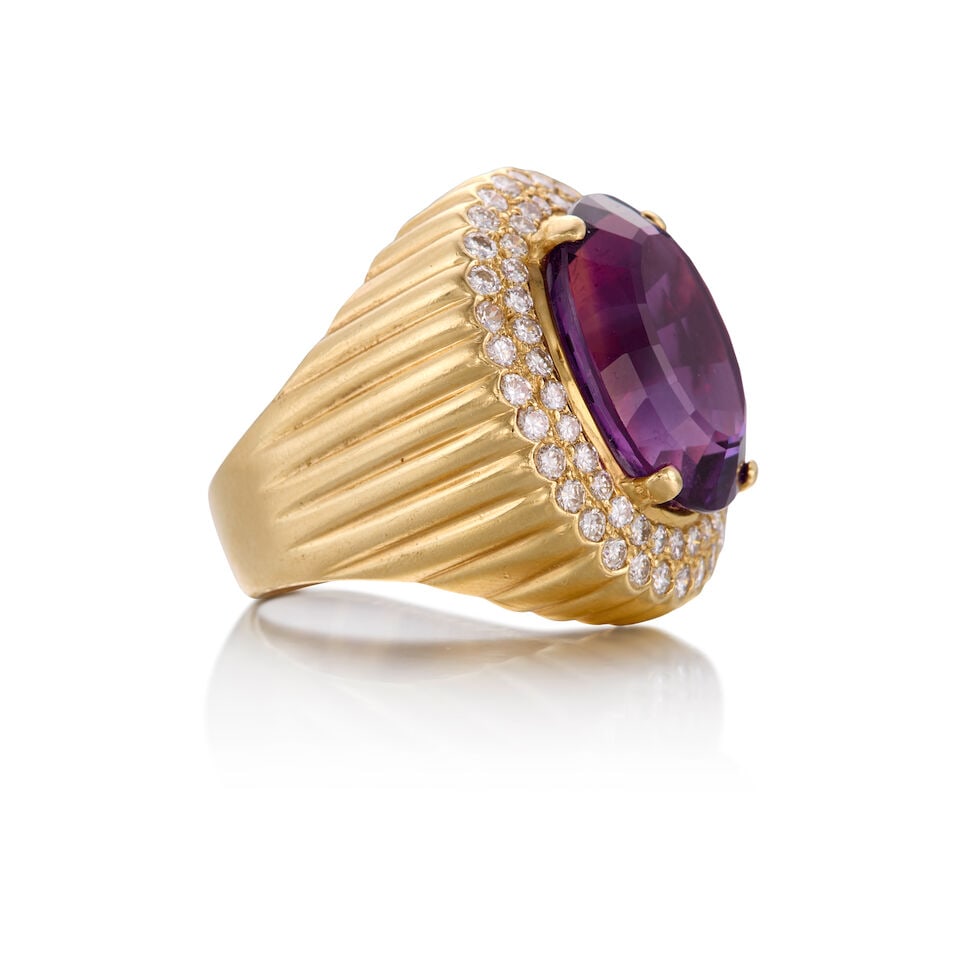 14K YELLOW GOLD, AMETHYST, AND DIAMOND RING - 2