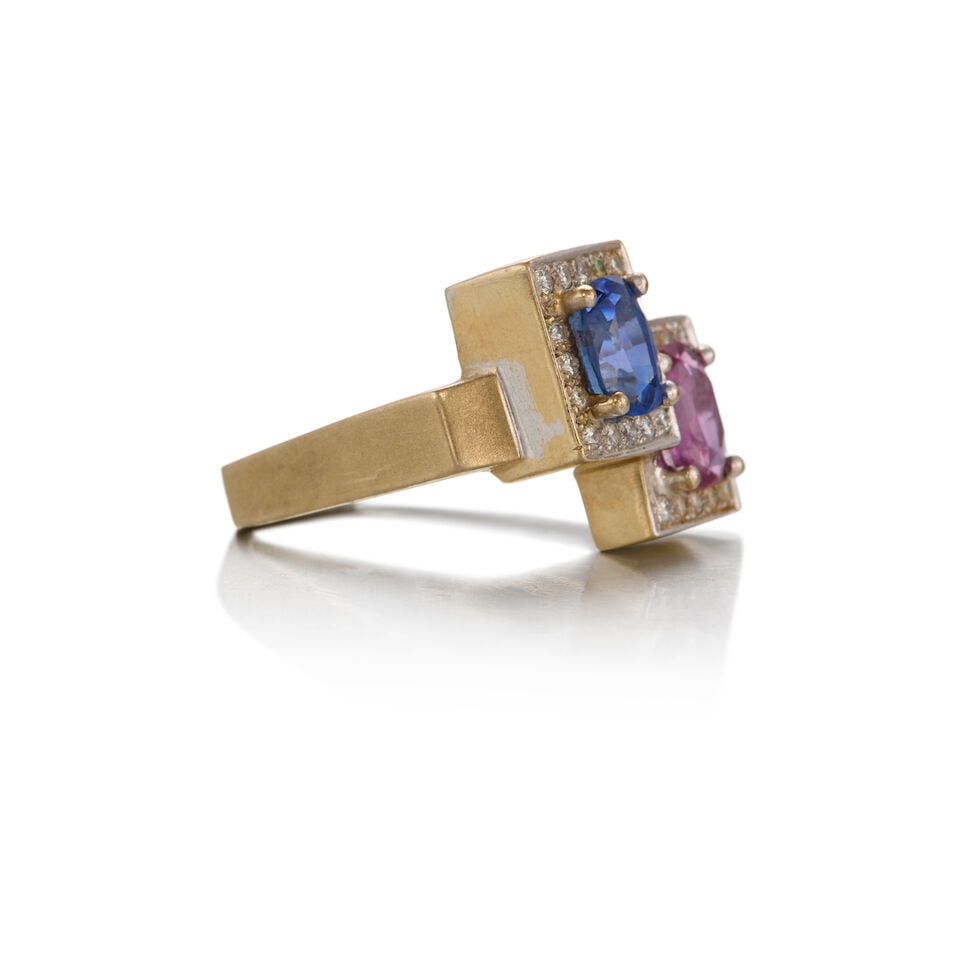 18K WHITE GOLD, SAPPHIRE, AND DIAMOND RING - 2