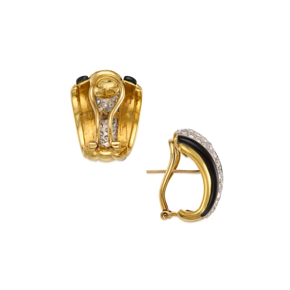 GOLD, ONYX, AND DIAMOND EARCLIPS - 2
