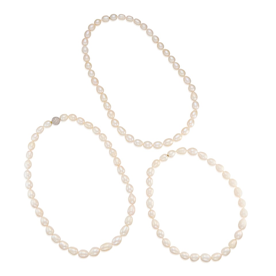 THREE CULTURED PEARL STRAND NECKLACES (1 of 2)