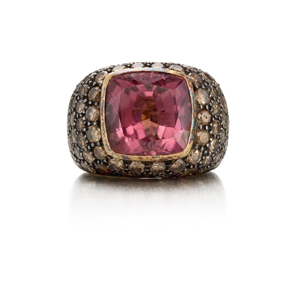 GOLD, SILVER, TOURMALINE AND COLORED DIAMOND RING (1 of 2)