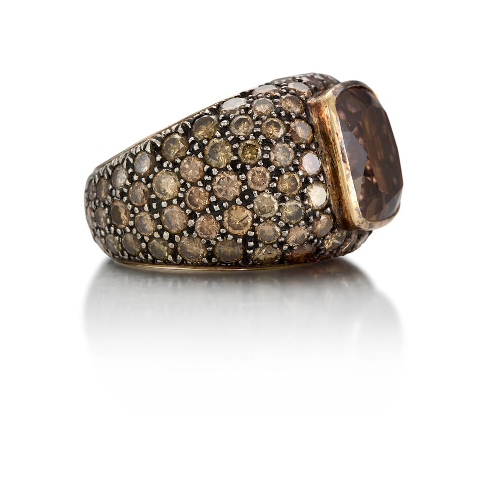 GOLD, SILVER, TOURMALINE AND COLORED DIAMOND RING - 2