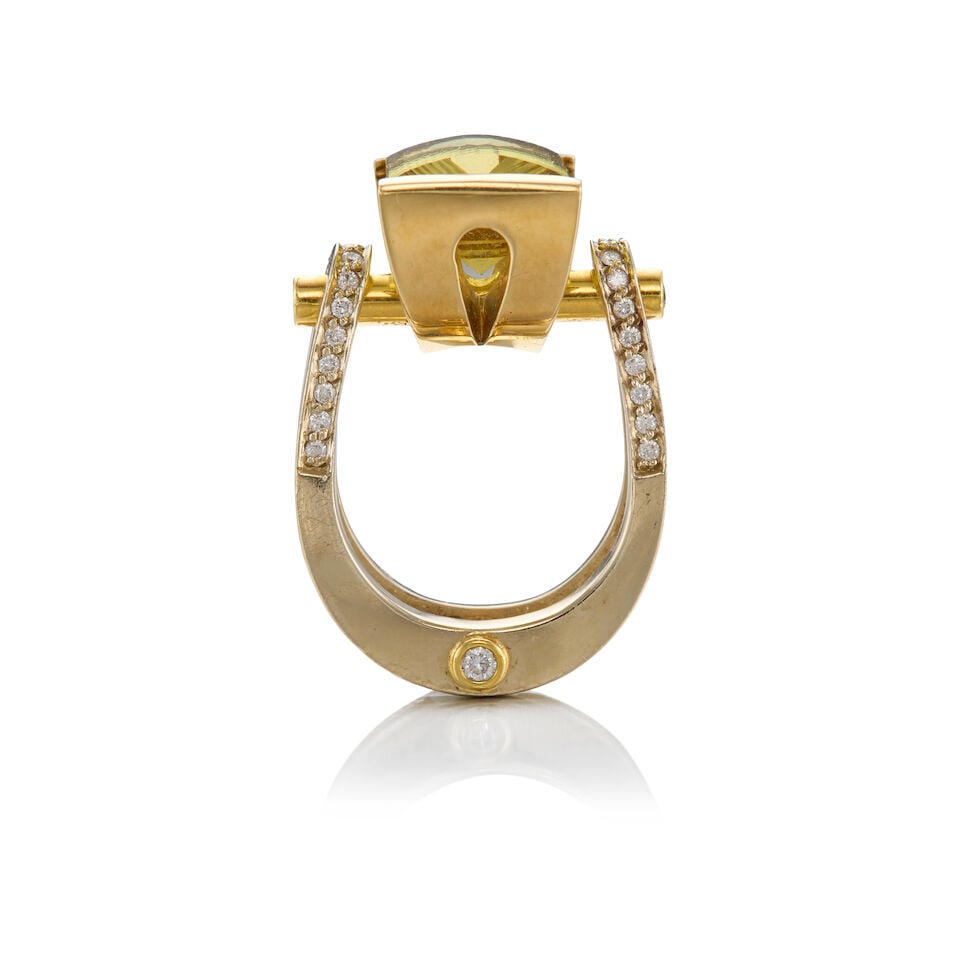 14K YELLOW GOLD, QUARTZ, AND DIAMOND RING - 2