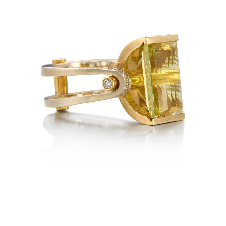 14K YELLOW GOLD, QUARTZ, AND DIAMOND RING - 3