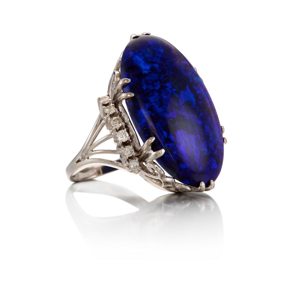 GOLD, BLACK OPAL, AND DIAMOND RING - 2
