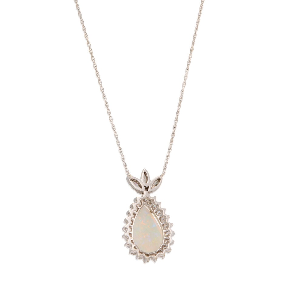 13K WHITE GOLD, OPAL AND DIAMOND NECKLACE - 2