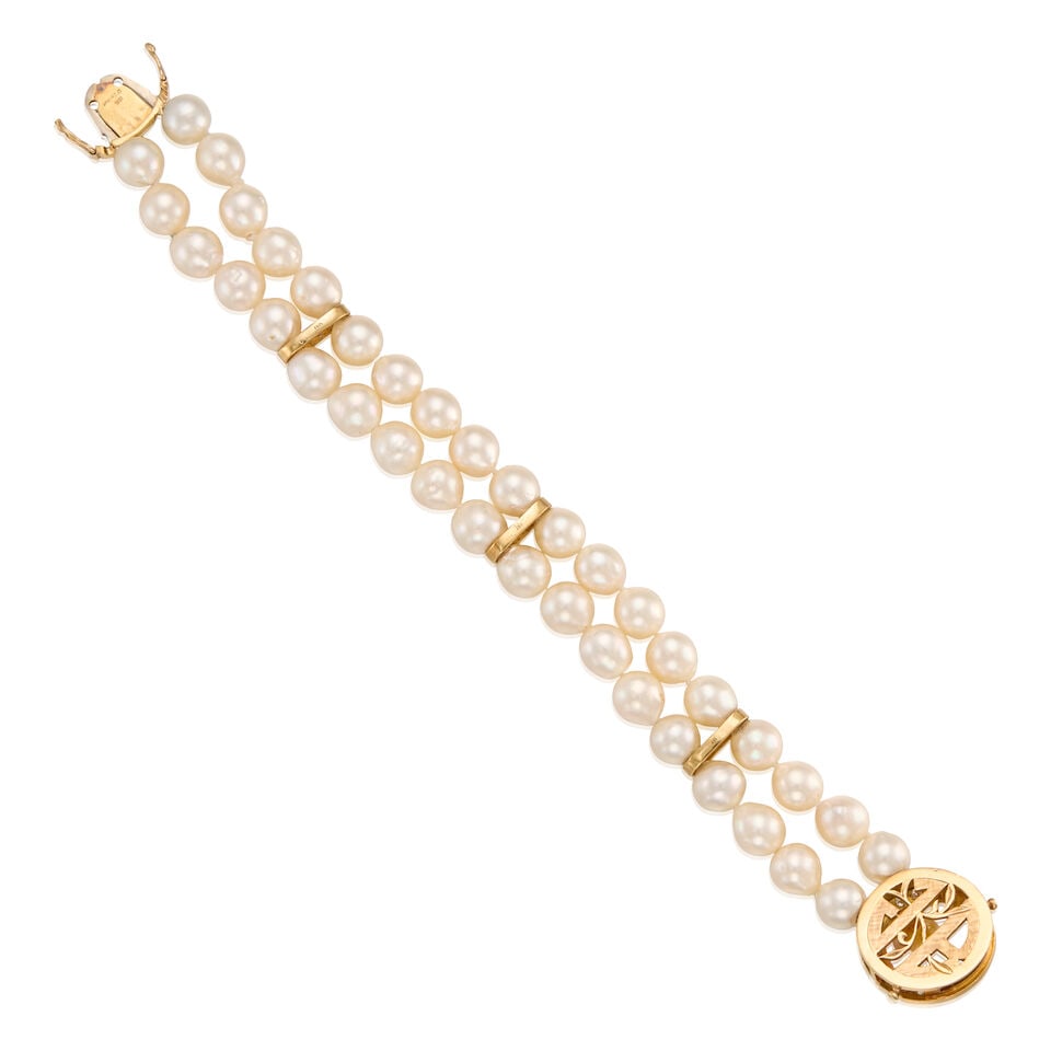 16K YELLOW GOLD, CULTURED PEARL, AND DIAMOND BRACELET - 2