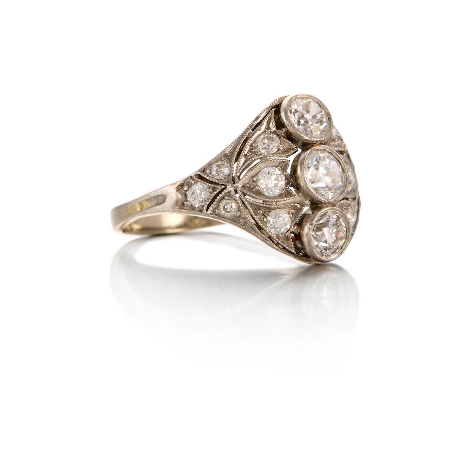 PLATINUM, 14K WHITE GOLD AND DIAMOND RING - 2