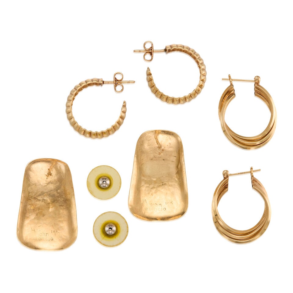 THREE PAIRS OF GOLD EARRINGS - 2