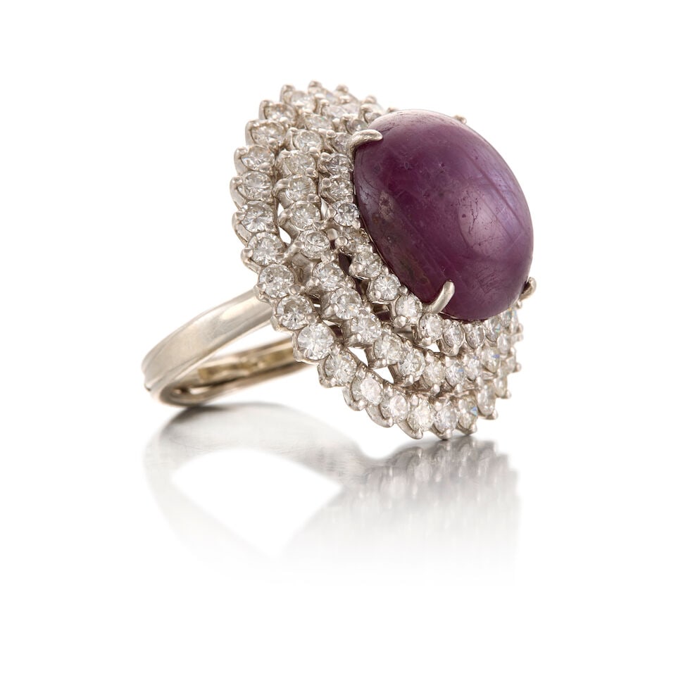 PLATINUM, STAR RUBY, AND DIAMOND RING - 2
