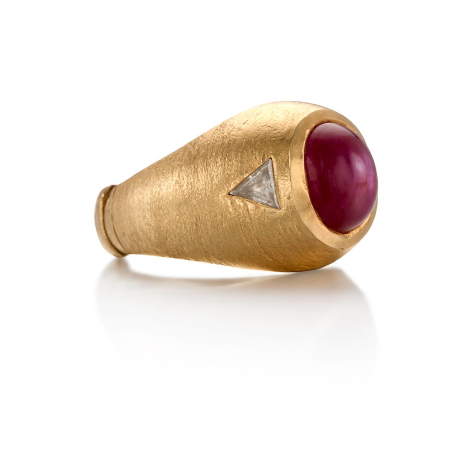 13K GOLD, STAR RUBY AND DIAMOND RING - 2