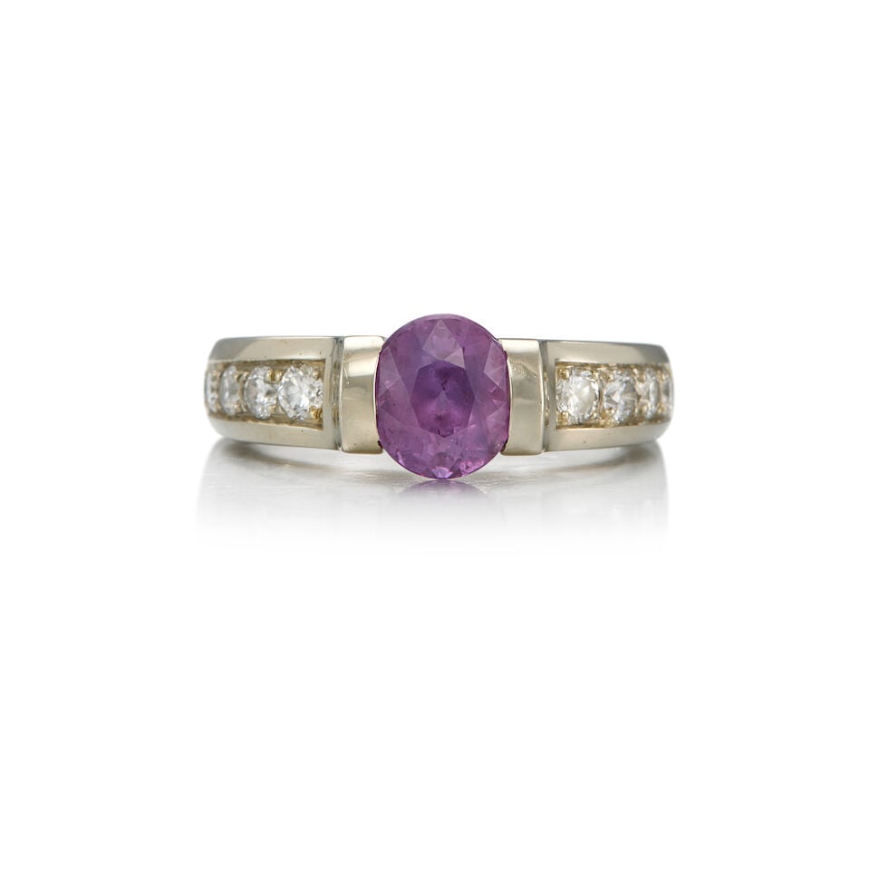 18K WHITE GOLD, PINK SAPPHIRE AND DIAMOND RING (1 of 2)