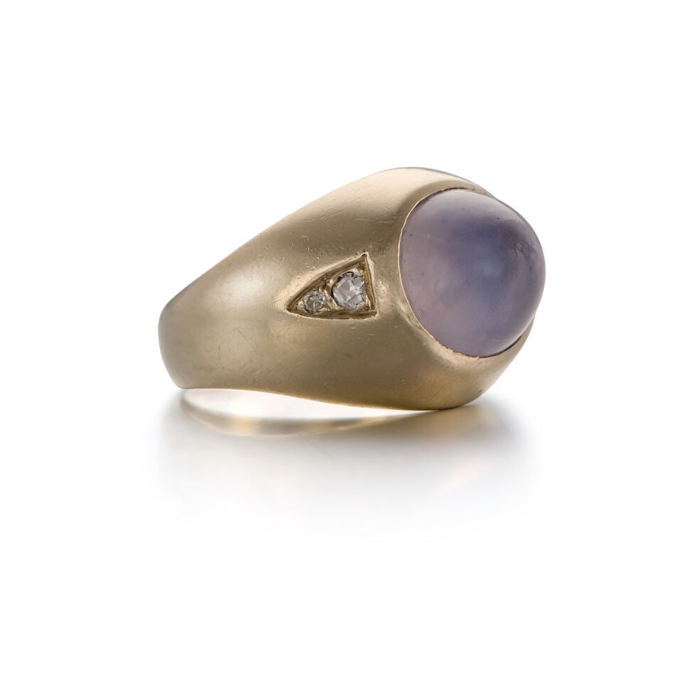 14K WHITE GOLD, STAR SAPPHIRE AND DIAMOND RING - 2