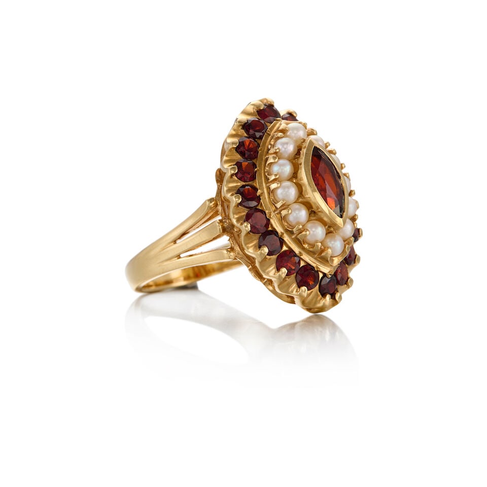 14K GOLD, GARNET AND CULTURED PEARL RING - 2