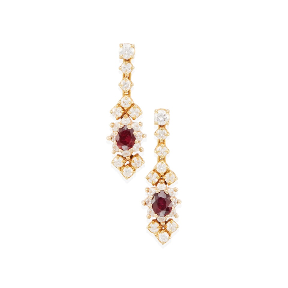 15K YELLOW GOLD, RUBY AND DIAMOND EARRINGS (1 of 2)