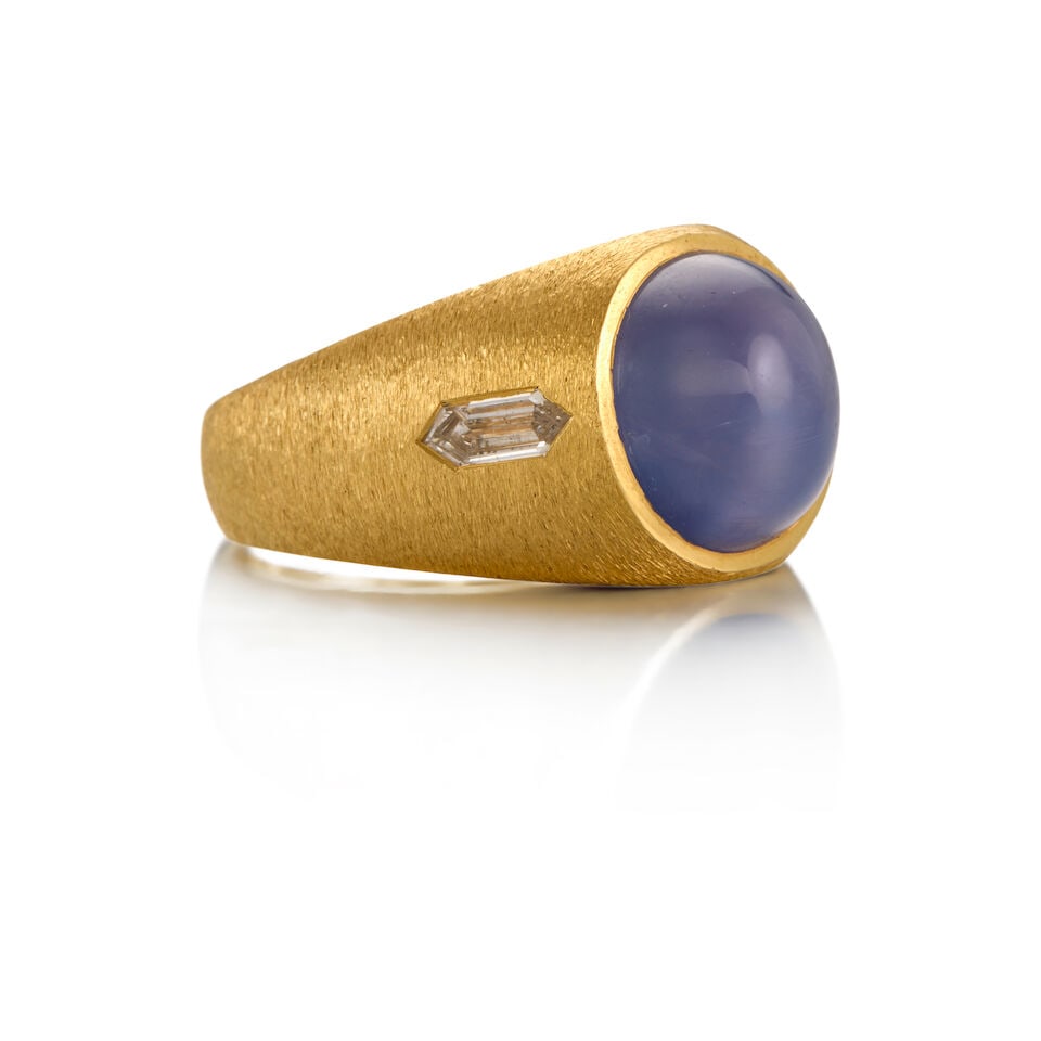 18K STAR SAPPHIRE AND DIAMOND RING - 2