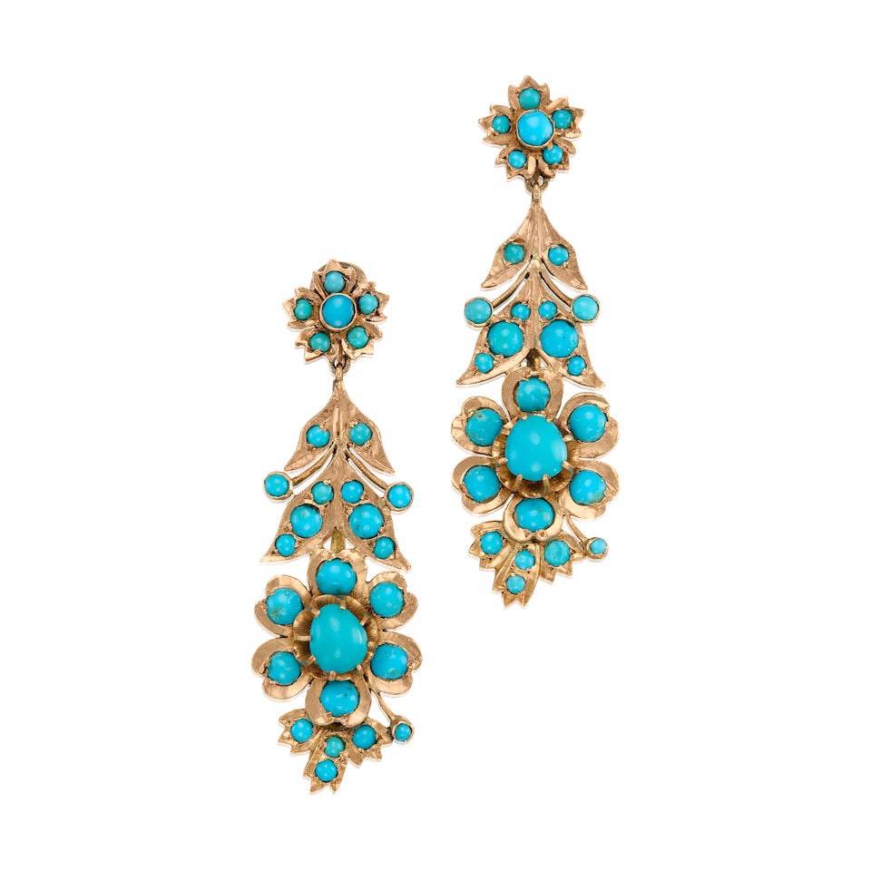VINTAGE GOLD AND TURQUOISE DROP EARRINGS (1 of 2)