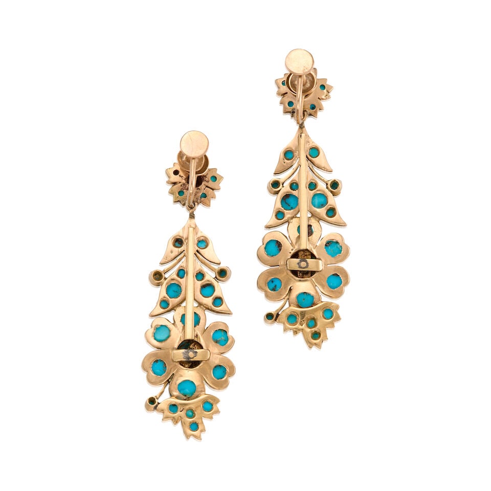 VINTAGE GOLD AND TURQUOISE DROP EARRINGS - 2