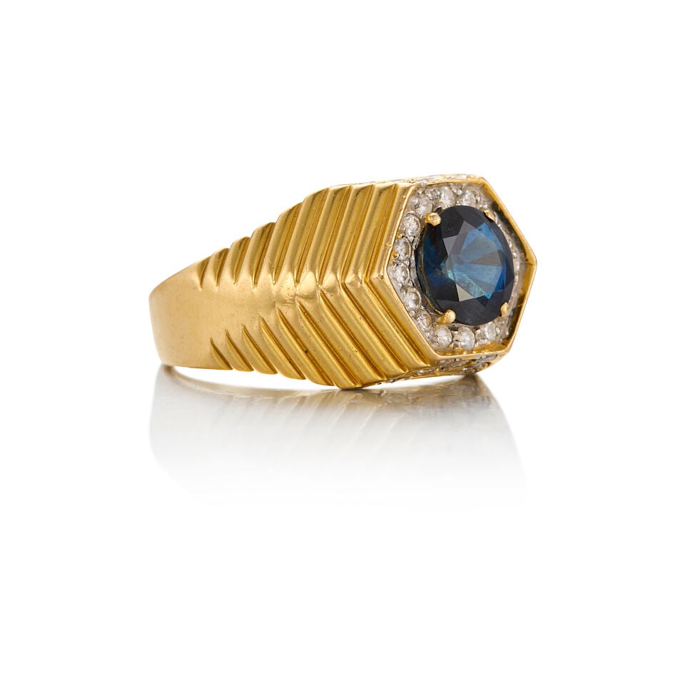 18K GOLD, SAPPHIRE AND DIAMOND RING - 3