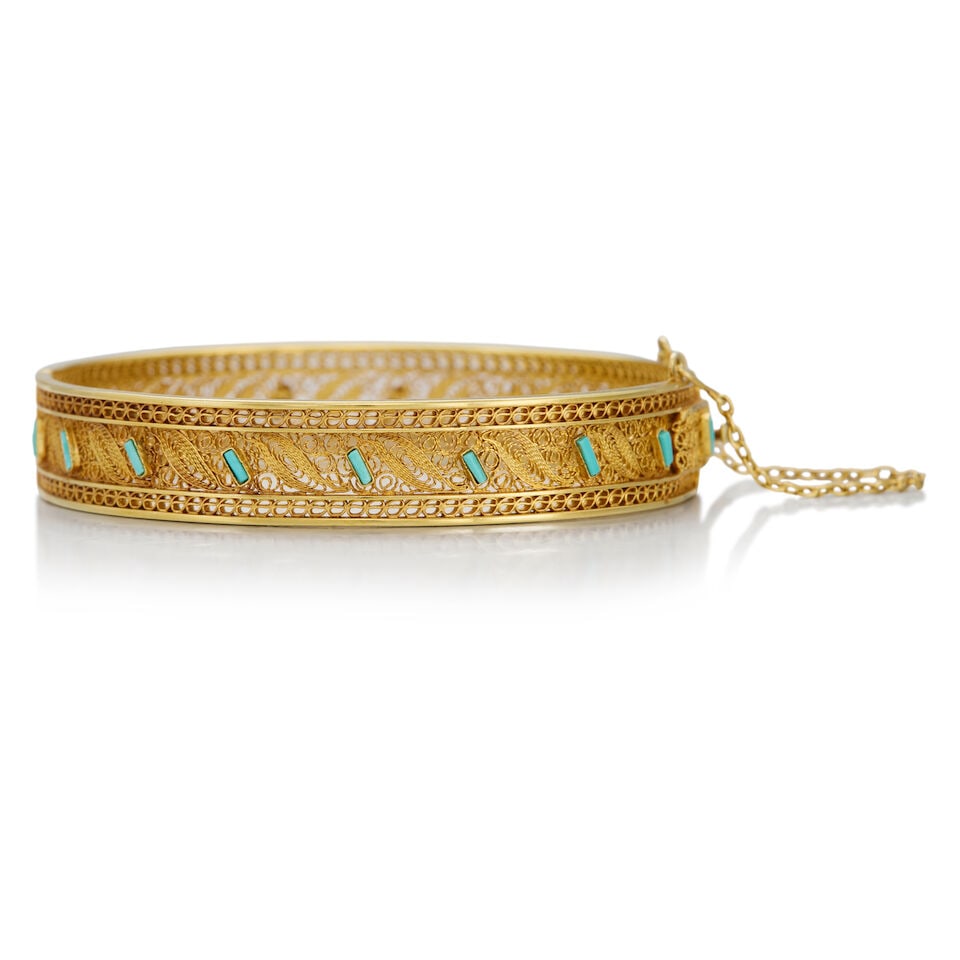 14K GOLD AND TURQUOISE BANGLE BRACELET - 2