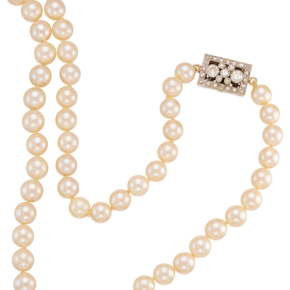 CULTURED PEARL AND DIAMOND NECKLACE - 2