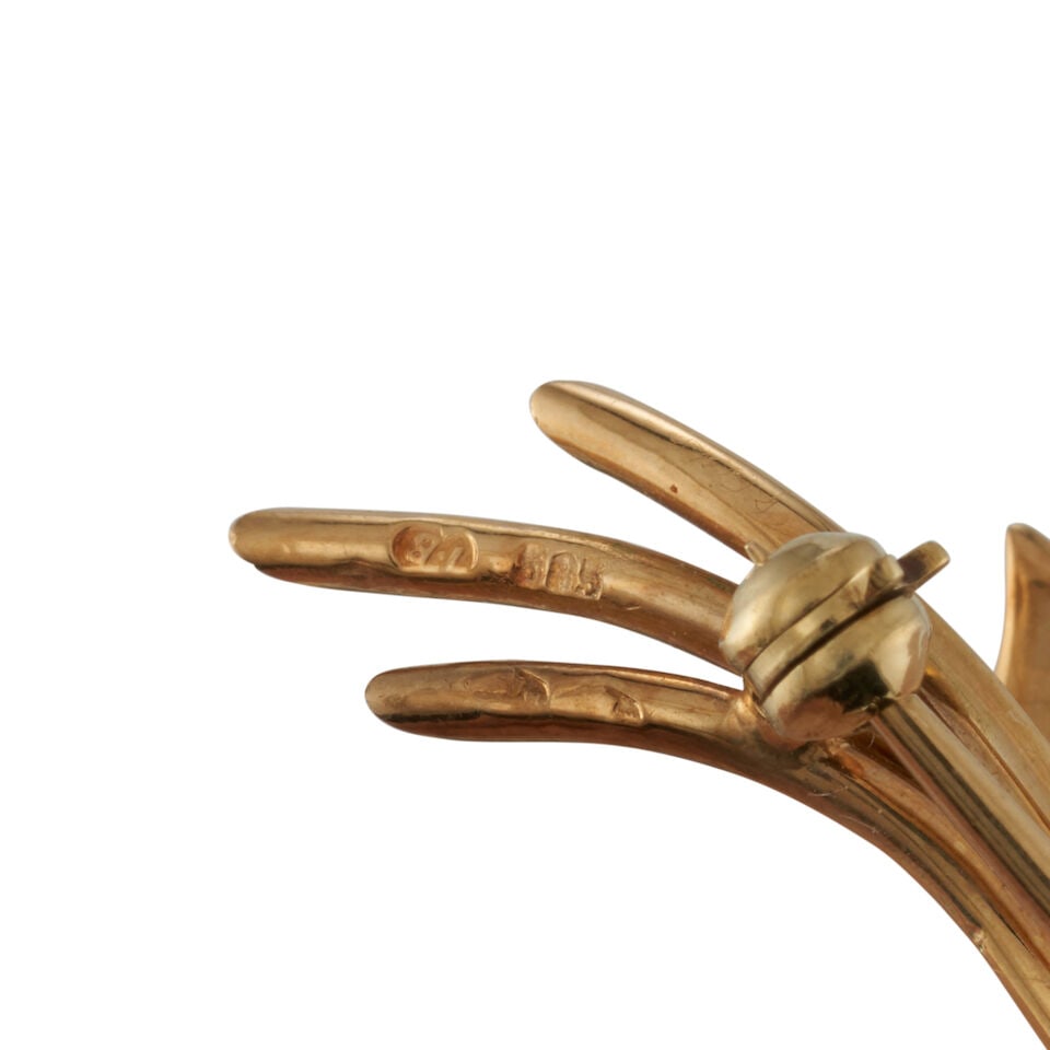 14K YELLOW GOLD, ROCK CRYSTAL, AND DIAMOND BROOCH - 2
