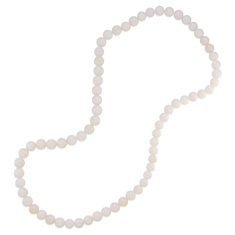 JADEITE JADE NECKLACE WITH GIA REPORT: JADEITE JADE NECKLACE WITH GIA REPORT • Sixty-eight round-drilled jadeite jade beads on string measuring from 10.46mm to 10.77mm in diameter • Accompanied by GIA Gemological Report number