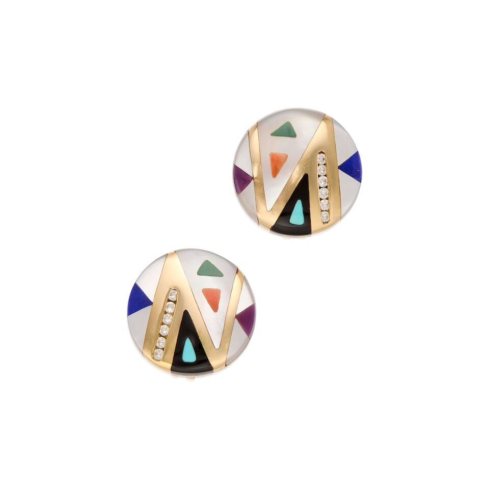 ASCH GROSSBARDT: 14K GOLD AND GEMSET EARRINGS (1 of 2)