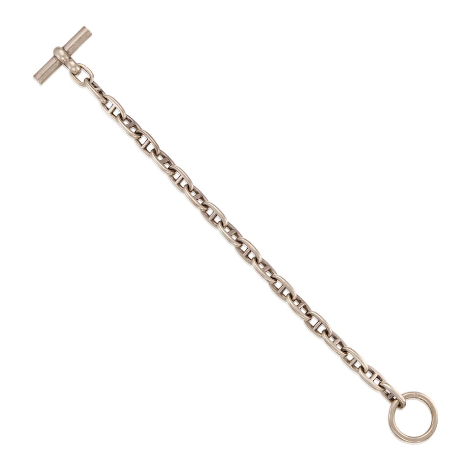 HERMES: STERLING SILVER D'ANCRE BRACELET: HERMES: STERLING SILVER D'ANCRE BRACELET • Stamped HERMES, MADE IN FRANCE, PARIS • Silver hallmark present • Length 7 1/4 in. • Estimated gross weight: 30.60