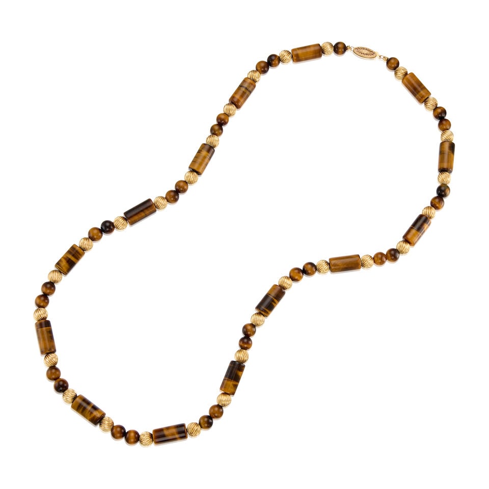 13K YELLOW GOLD AND TIGER'S EYE NECKLACE (1 of 2)