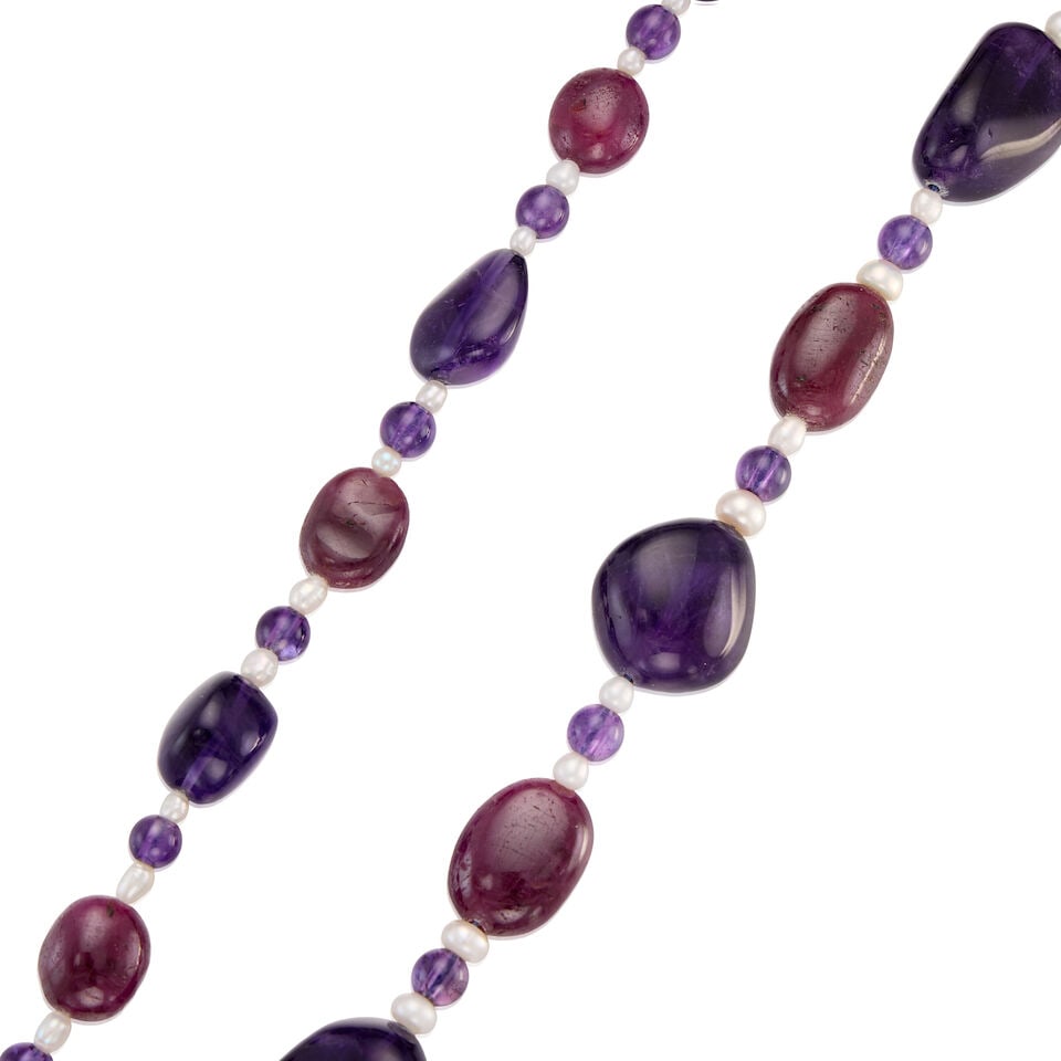 AMETHYST, RUBY AND CULTURED PEARL NECKLACE - 2