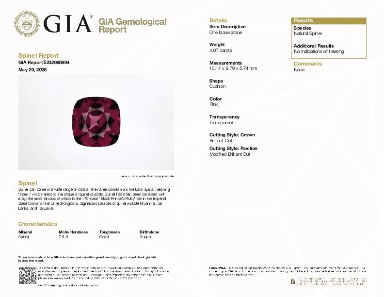 ONE LOOSE SPINEL WITH GIA REPORT - 2