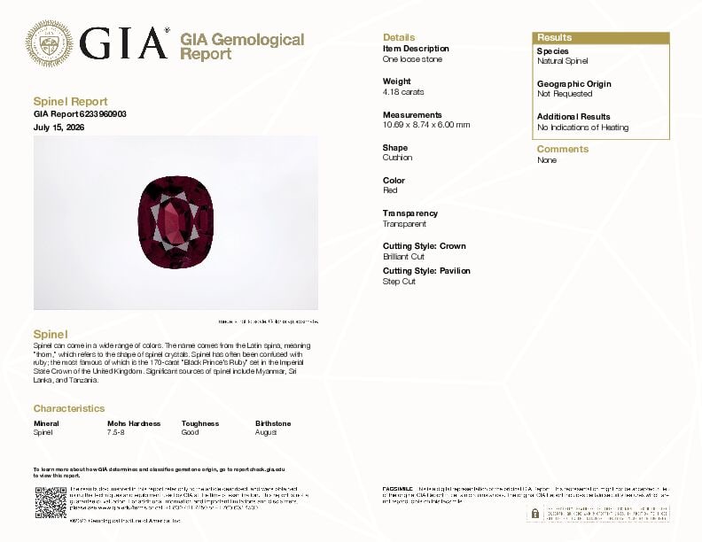 A LOOSE SPINEL WITH GIA REPORT - 2