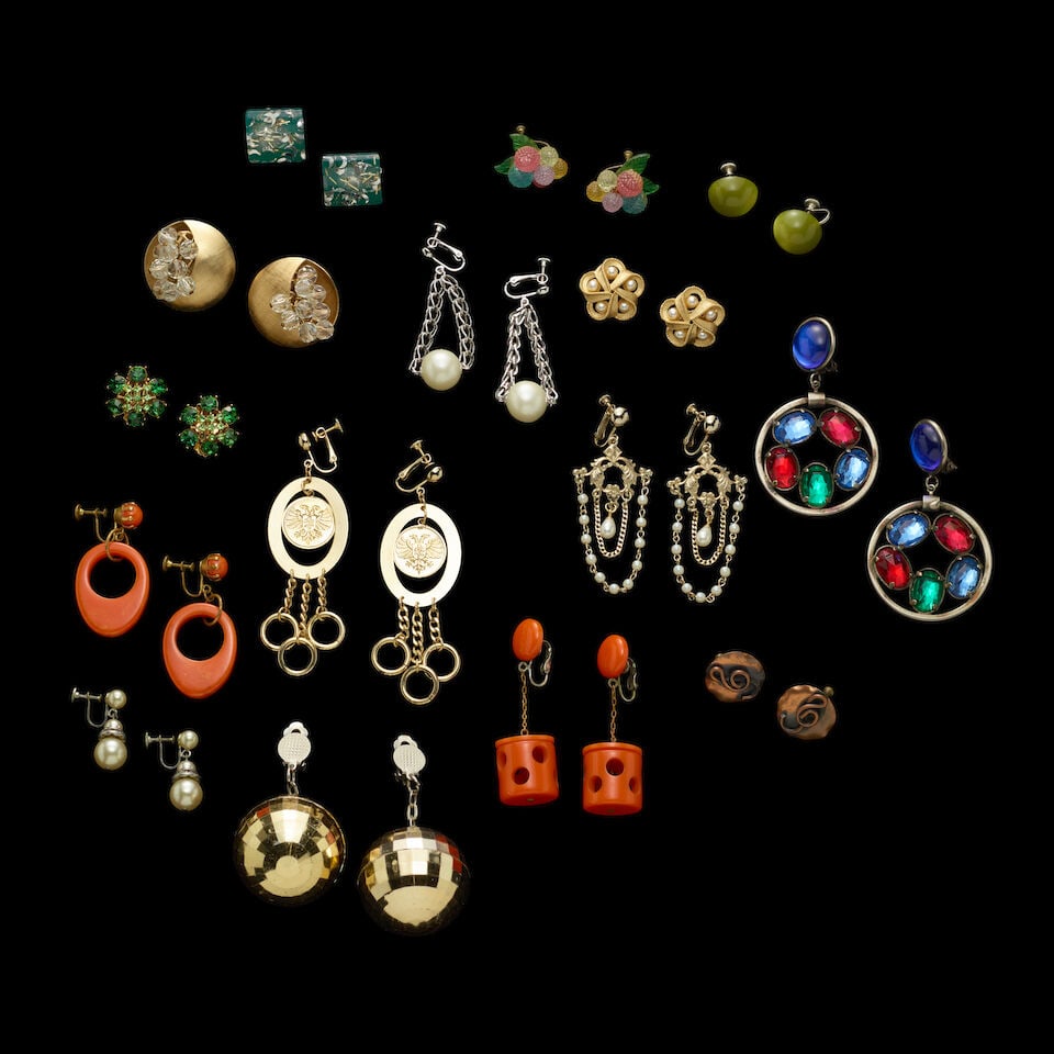 A GROUP OF STAGE-WORN VINTAGE CLIP-ON EARRINGS 1980s - 2