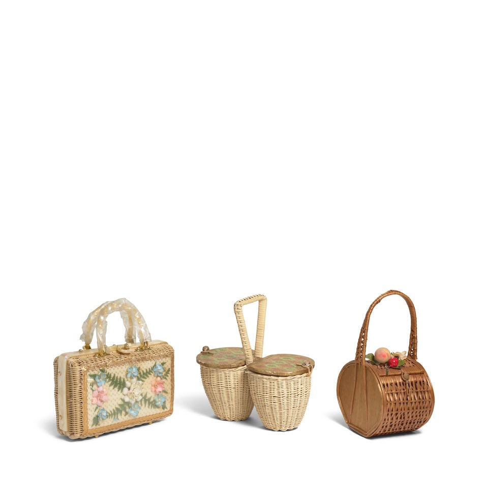 THREE VINTAGE WICKER HANDBAGS Circa 1950s (1 of 2)