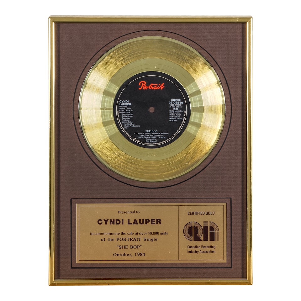 A GROUP OF FRAMED CANADIAN RECORDING INDUSTRY ASSOCIATION AWARDS PRESENTED TO CYNDI LAUPER 1984 - 4