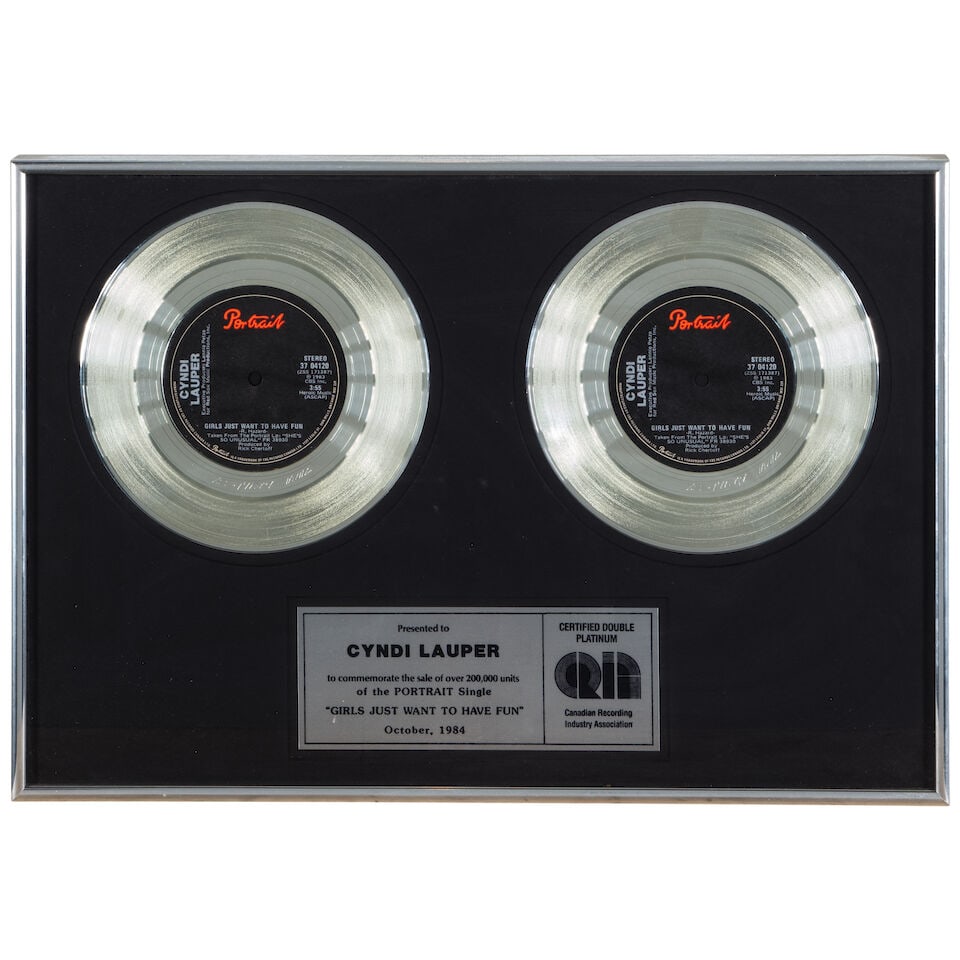 A GROUP OF FRAMED CANADIAN RECORDING INDUSTRY ASSOCIATION AWARDS PRESENTED TO CYNDI LAUPER 1984 - 5