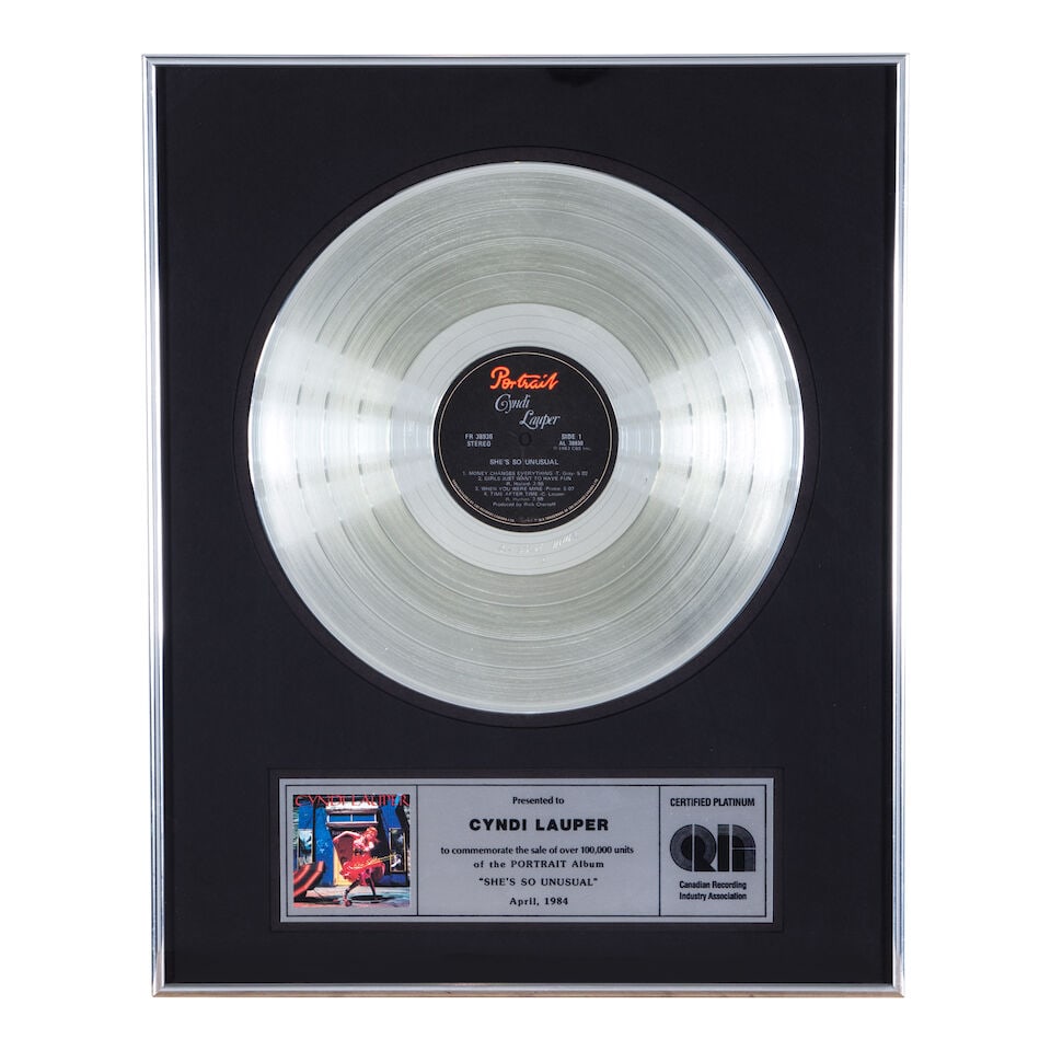 A GROUP OF FRAMED CANADIAN RECORDING INDUSTRY ASSOCIATION AWARDS PRESENTED TO CYNDI LAUPER 1984 - 6