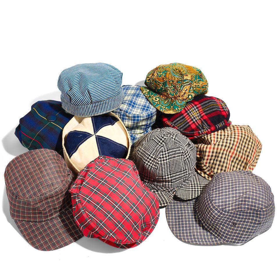 A GROUP OF PLAID AND VINTAGE CAPS: A GROUP OF PLAID AND VINTAGE CAPS Various patterns, styles, and makers, one stamped to the interior Caps All / Ivy League. interiors approximately 7 1/2 x 7 1/2in This lot is accompanied by a copy of