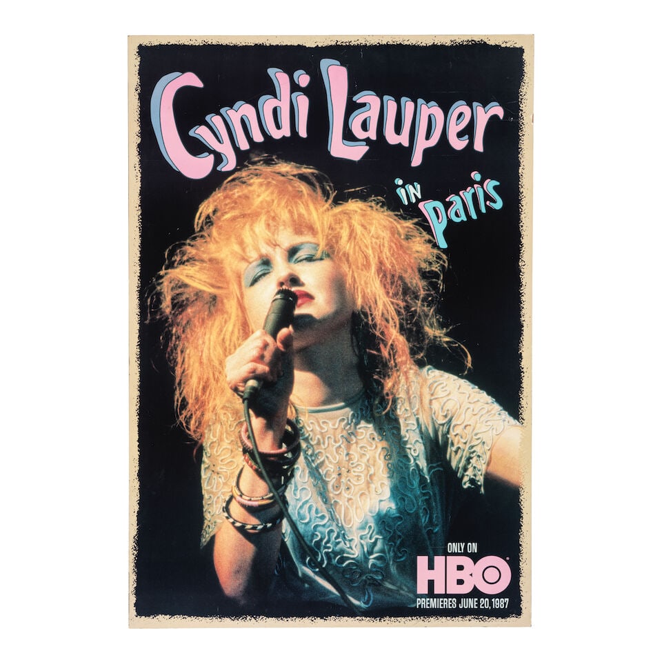 FOUR BOARD MOUNTED POSTERS OF CYNDI LAUPER 1980s: FOUR BOARD MOUNTED POSTERS OF CYNDI LAUPER 1980s Comprising a 1986-1987 True Colors World Tour poster, a 1986-1987 True Colors World Tour 'Birth of Venus' poster, Cyndi Lauper in Paris HBO special