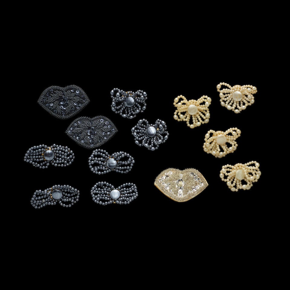 A GROUP OF STAGE-WORN VINTAGE PINS AND SHOE BUCKLES 1980s - 2