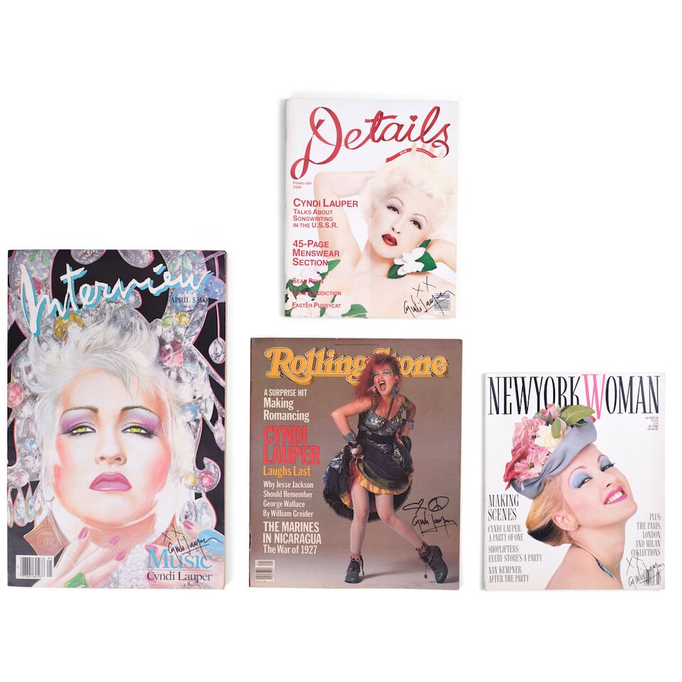 FOUR MAGAZINES WITH CYNDI LAUPER COVER STORIES SIGNED BY CYNDI LAUPER 1984-2014: FOUR MAGAZINES WITH CYNDI LAUPER COVER STORIES SIGNED BY CYNDI LAUPER 1984-2014 Comprising the 24 May 1984 issue of Rolling Stone, the April 1986 issue of Interview, the July/August 1987 issue of New