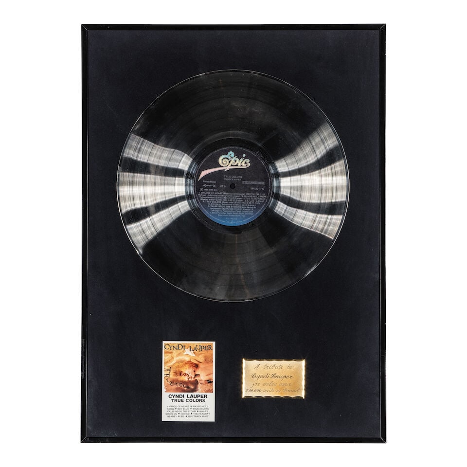 FIVE FRAMED BRAZILIAN GOLD AND PLATINUM AWARDS PRESENTED TO CYNDI LAUPER 1980s - 2