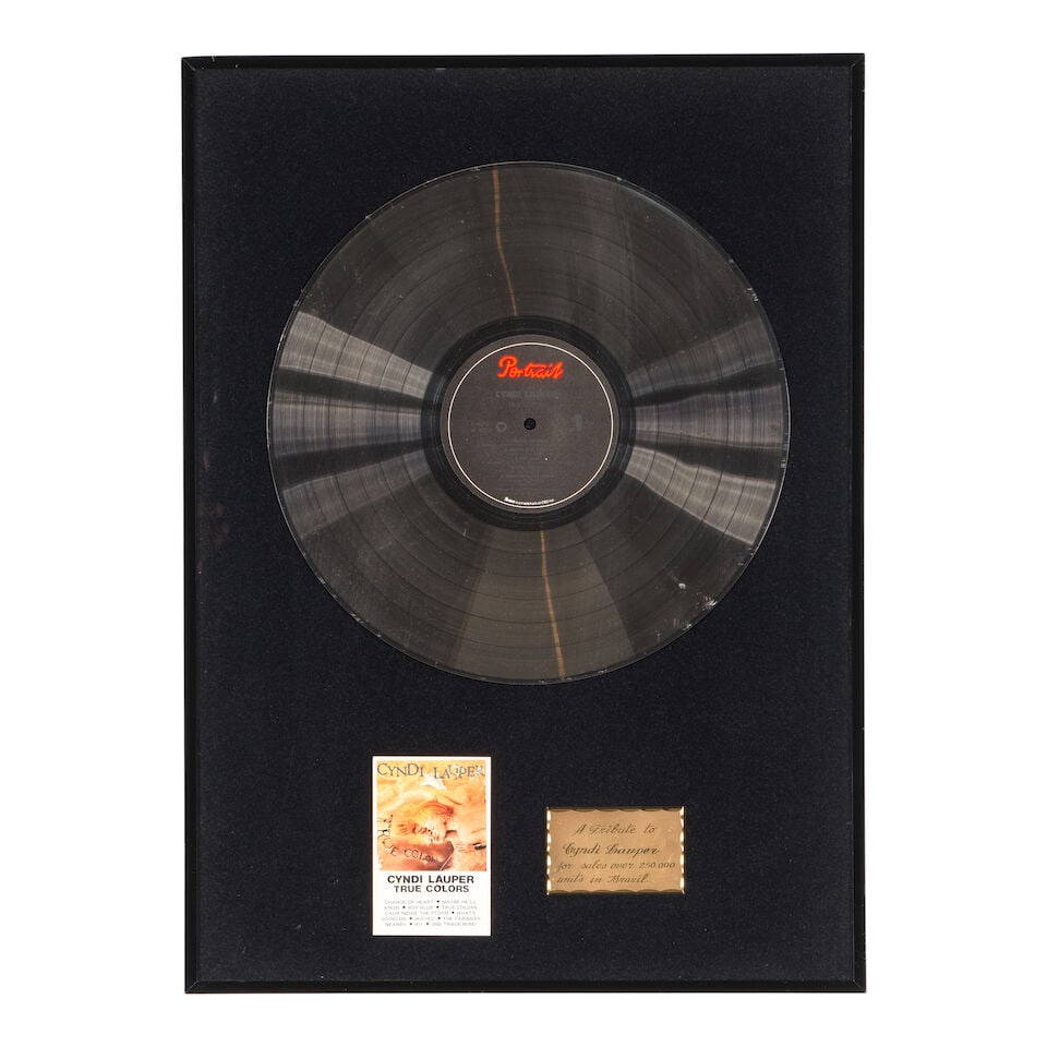 FIVE FRAMED BRAZILIAN GOLD AND PLATINUM AWARDS PRESENTED TO CYNDI LAUPER 1980s - 5