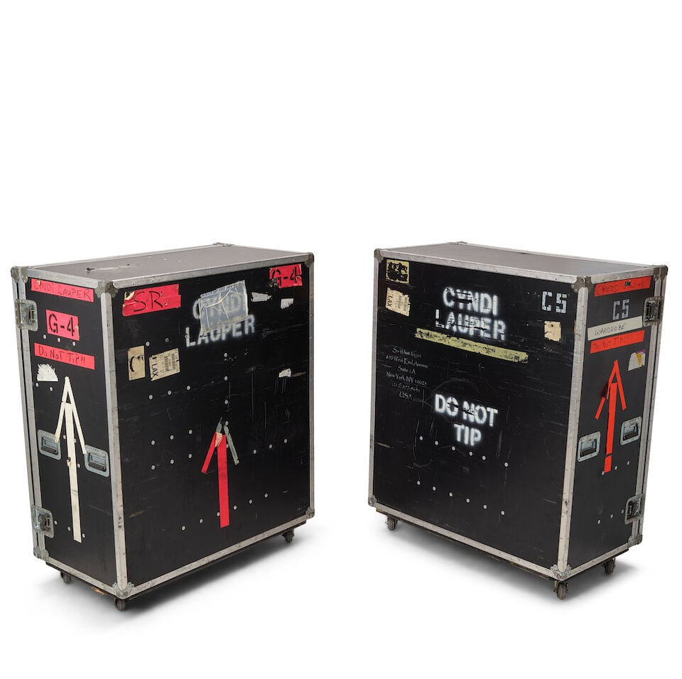 TWO TOUR-USED CYNDI LAUPER STENCILED WHEELED ROAD CASES (1 of 5)